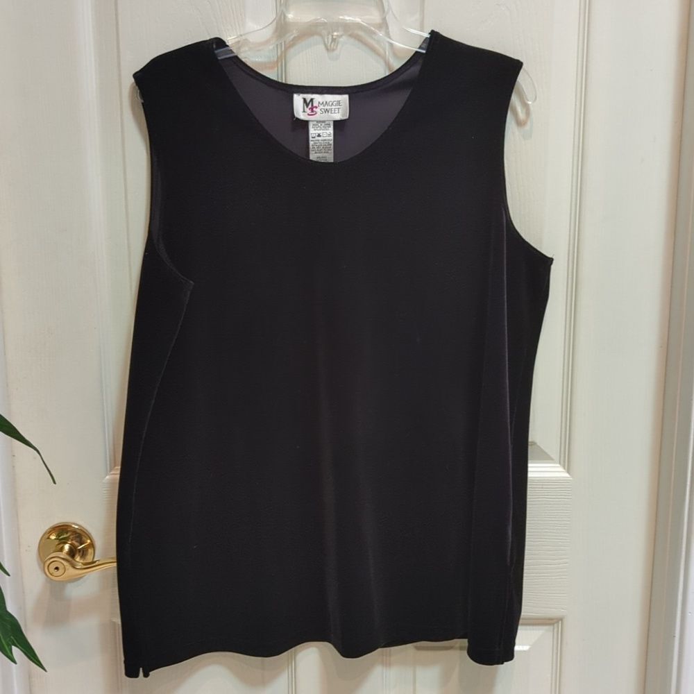 Maggie Sweet Women's Black Velvet Tank Top w/Side Slit Size XL